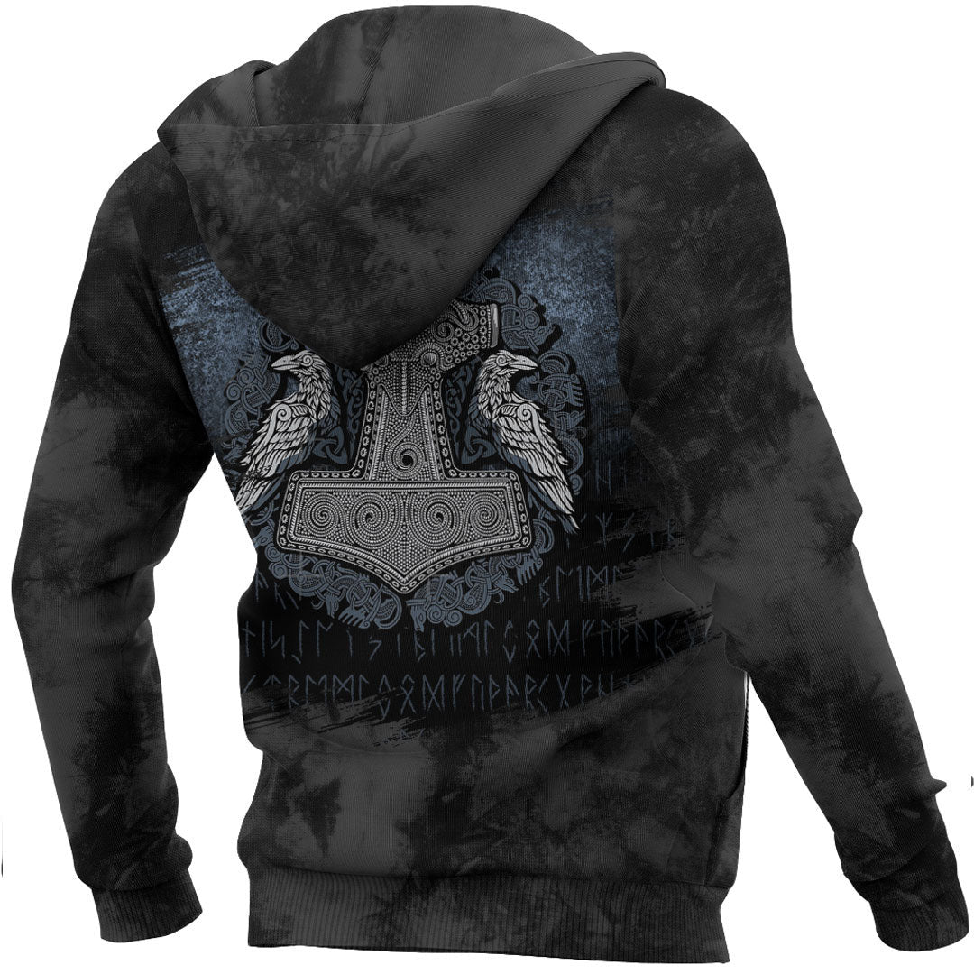 Viking Thors Raven Hammer Norse Mjolnir Pagan Knotwork Ravens Viking Hoodie Helm and Hammer Shop