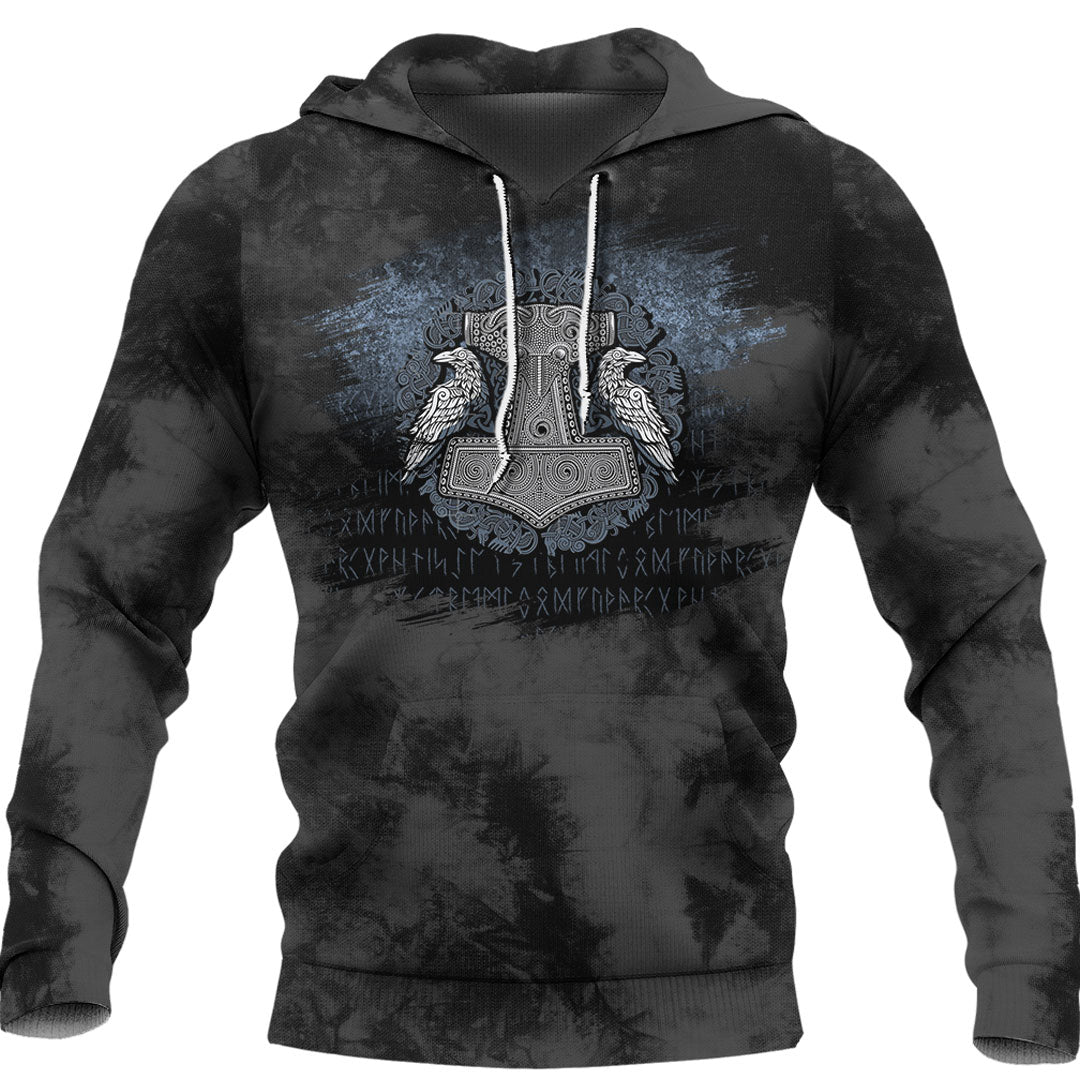 Viking Thors Raven Hammer Norse Mjolnir Pagan Knotwork Ravens Viking Hoodie Helm and Hammer Shop