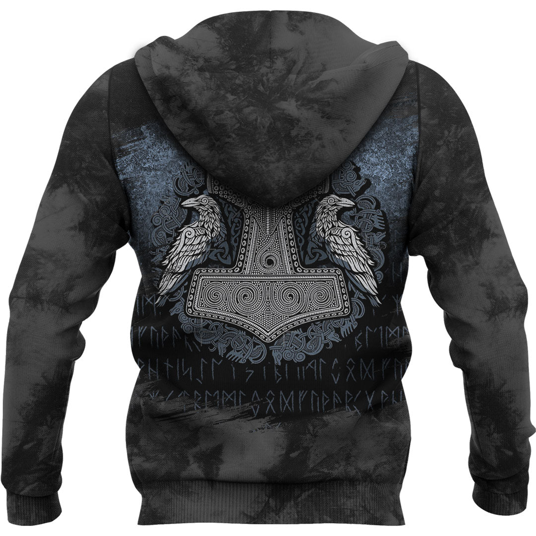 Viking Thors Raven Hammer Norse Mjolnir Pagan Knotwork Ravens Viking Hoodie Helm and Hammer Shop