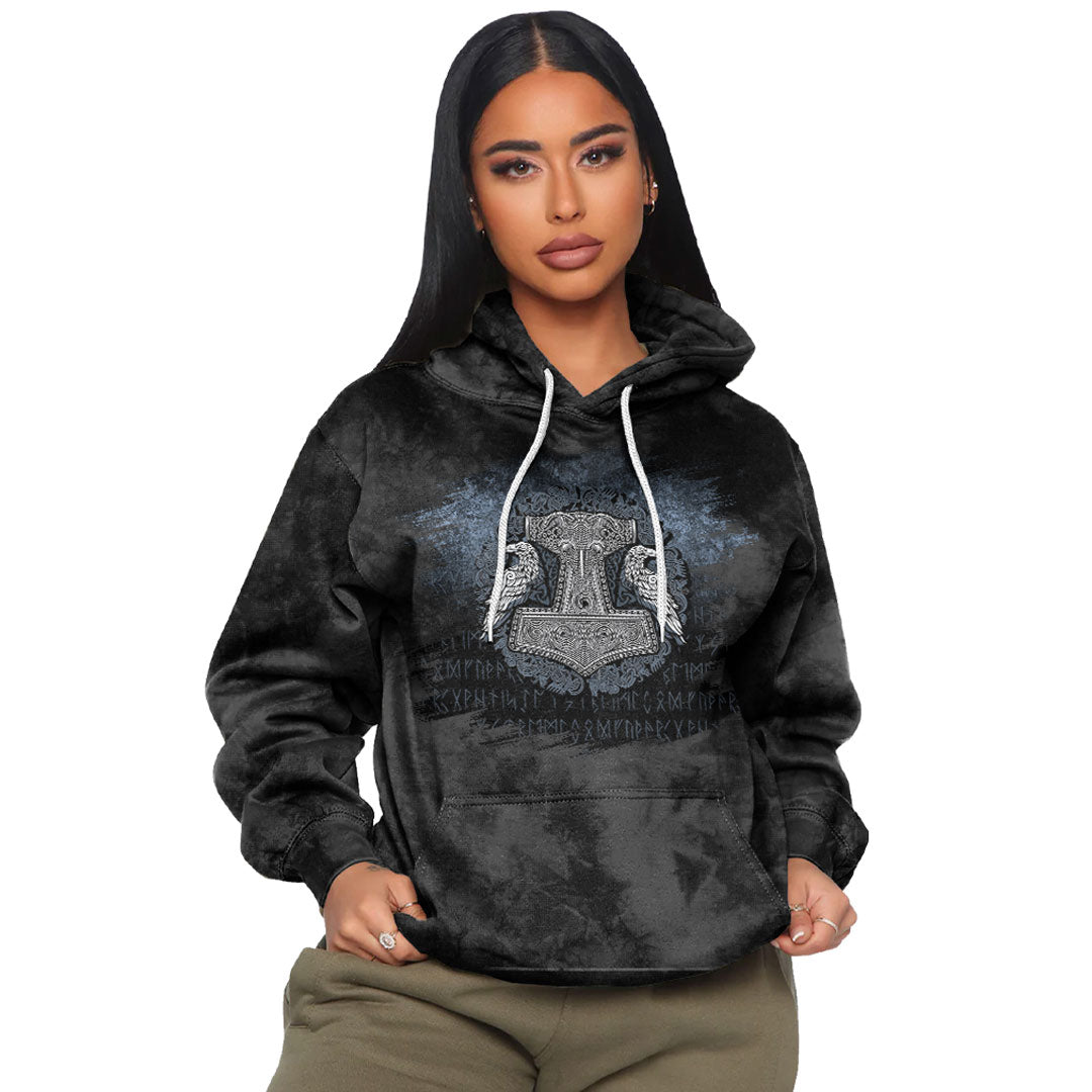 Viking Thors Raven Hammer Norse Mjolnir Pagan Knotwork Ravens Viking Hoodie Helm and Hammer Shop