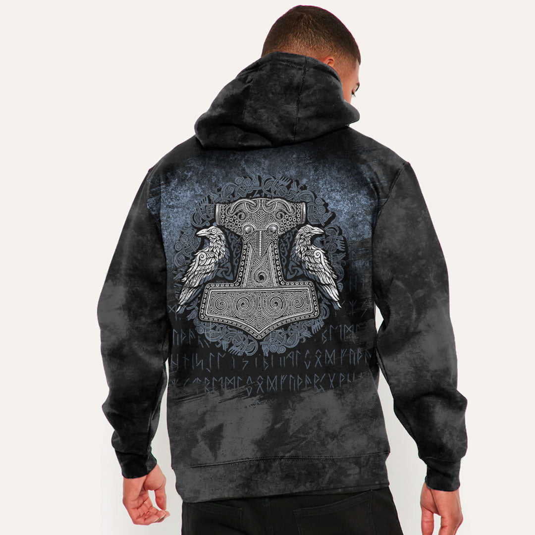 Viking Thors Raven Hammer Norse Mjolnir Pagan Knotwork Ravens Viking Hoodie Helm and Hammer Shop
