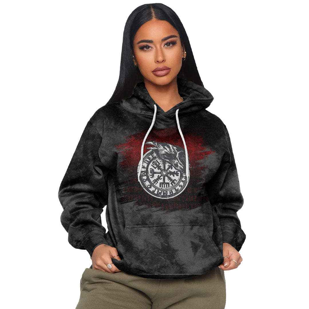 Viking Vegvisir Rune With Crow Viking Hoodie Helm and Hammer Shop