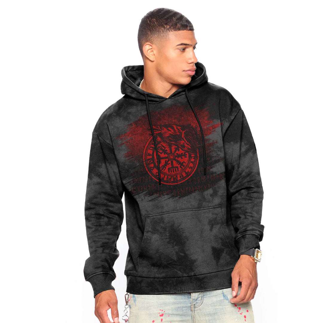 Viking Vegvisir Rune With Crow Red Viking Hoodie Helm and Hammer Shop