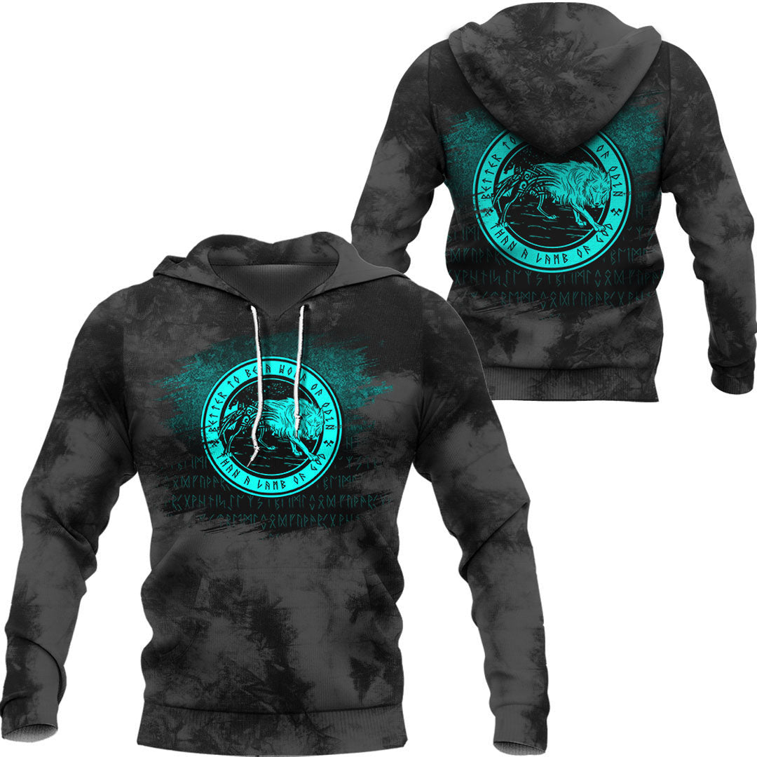 Viking Wolf Of Odin cyan Viking Hoodie Helm and Hammer Shop