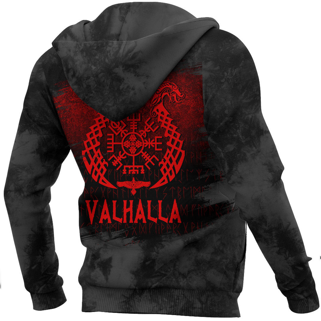 Viking Victory Or Valhalla Drakkar Red Viking Hoodie Helm and Hammer Shop