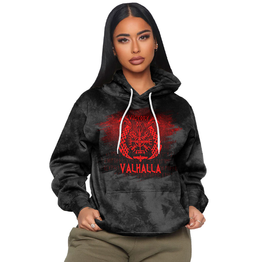 Viking Victory Or Valhalla Drakkar Red Viking Hoodie Helm and Hammer Shop