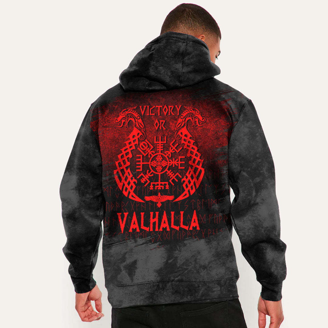 Viking Victory Or Valhalla Drakkar Red Viking Hoodie Helm and Hammer Shop