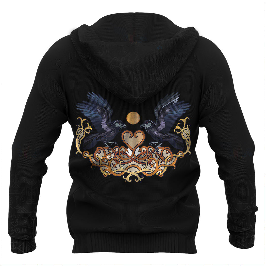 Viking Ravens In Love Celtic Ornament Colorful Viking Hoodie Basic Helm and Hammer Shop