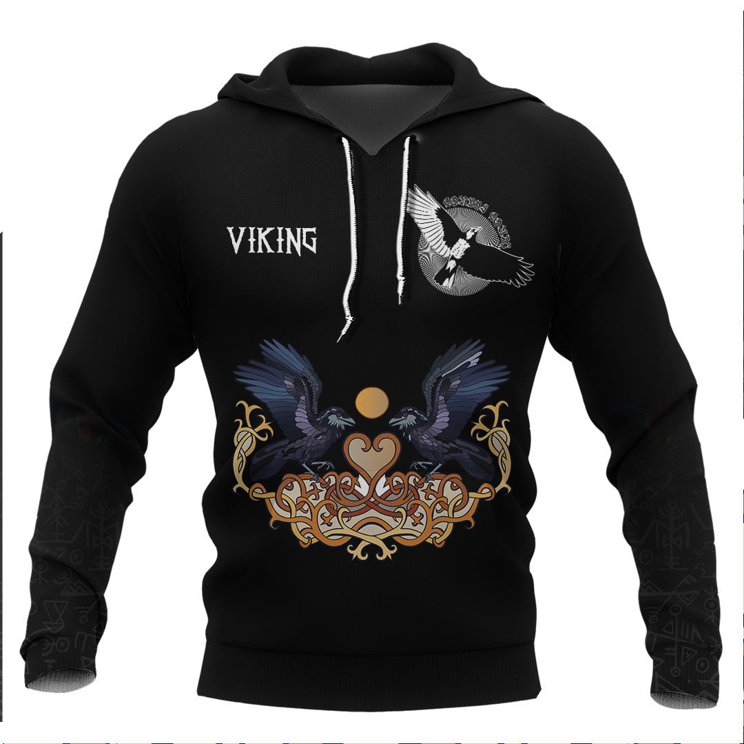 Viking Ravens In Love Celtic Ornament Colorful Viking Hoodie Basic Helm and Hammer Shop