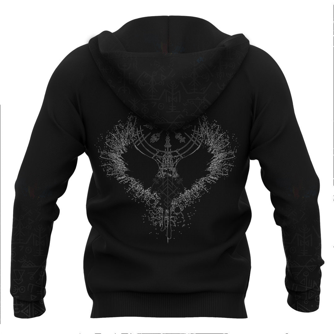 Viking Vegvisir and Wings Viking Hoodie Basic Helm and Hammer Shop