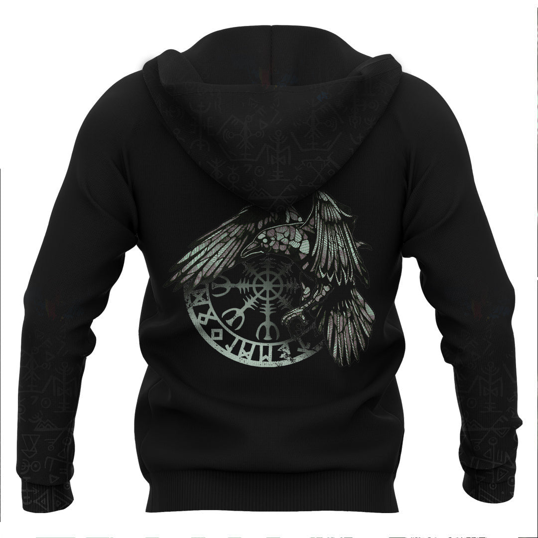 Viking Raven And Vegvisir Viking Hoodie Basic Helm and Hammer Shop