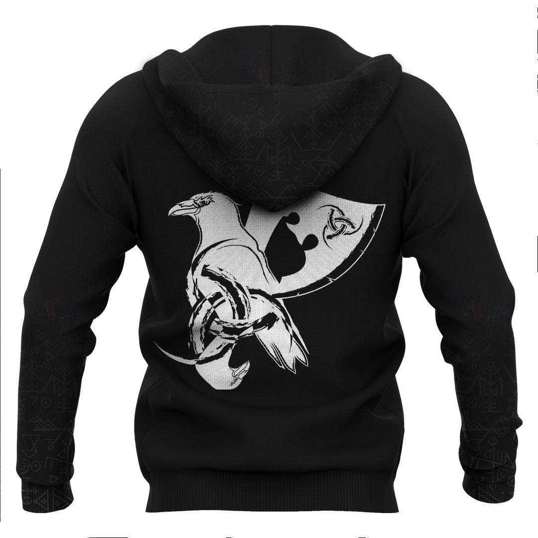 Viking Scandinavian Raven Axe Viking Hoodie Basic Helm and Hammer Shop