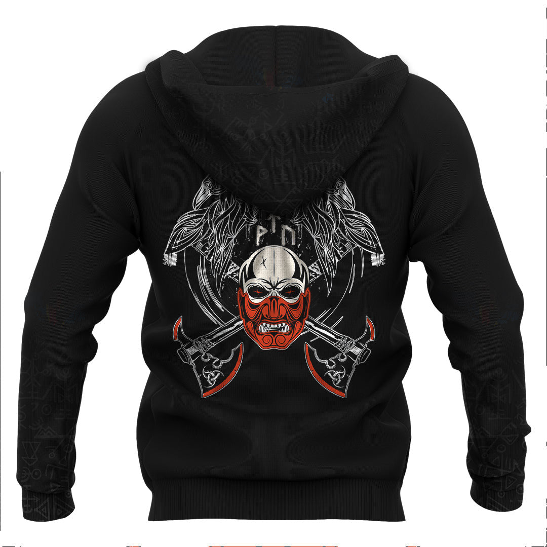 Viking Fighting Axes Raven Skull Fantasy Warrior Inscription Hero Viking Hoodie Basic Helm and Hammer Shop