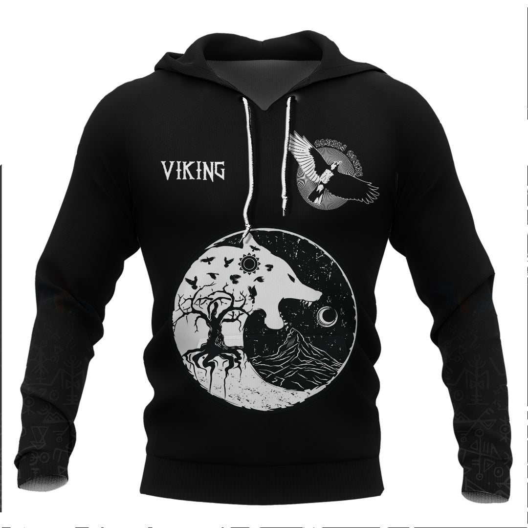 Viking Wolf And Ravens Viking Hoodie Basic Helm and Hammer Shop