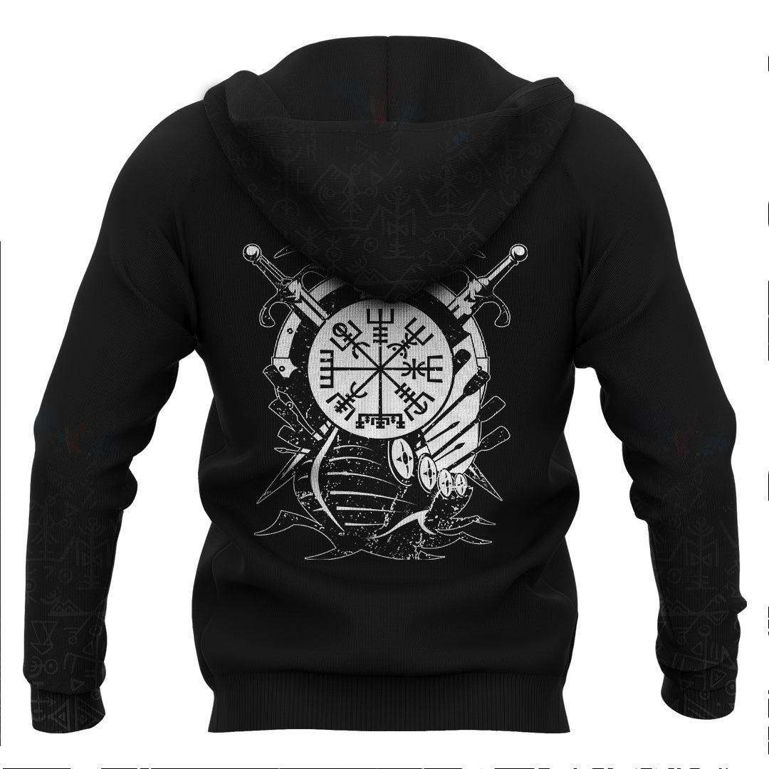 Viking Drakkar and Vegvisir Viking Hoodie Basic Helm and Hammer Shop
