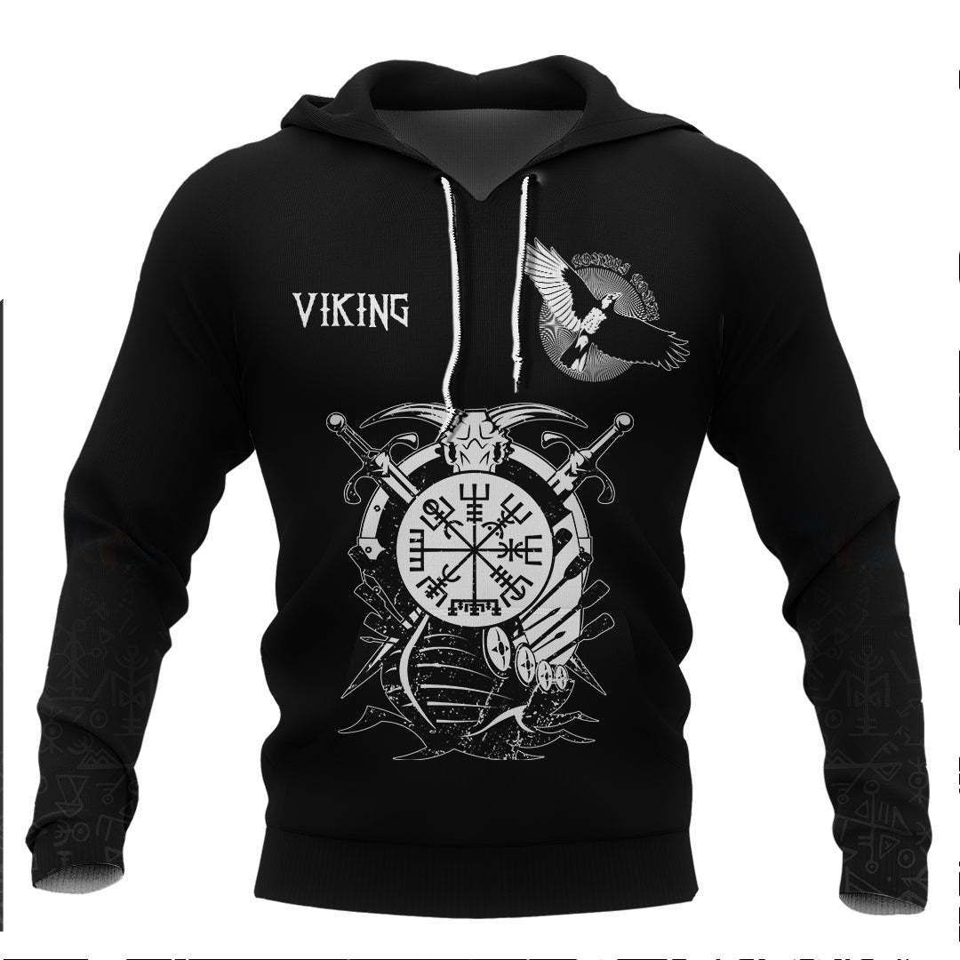 Viking Drakkar and Vegvisir Viking Hoodie Basic Helm and Hammer Shop