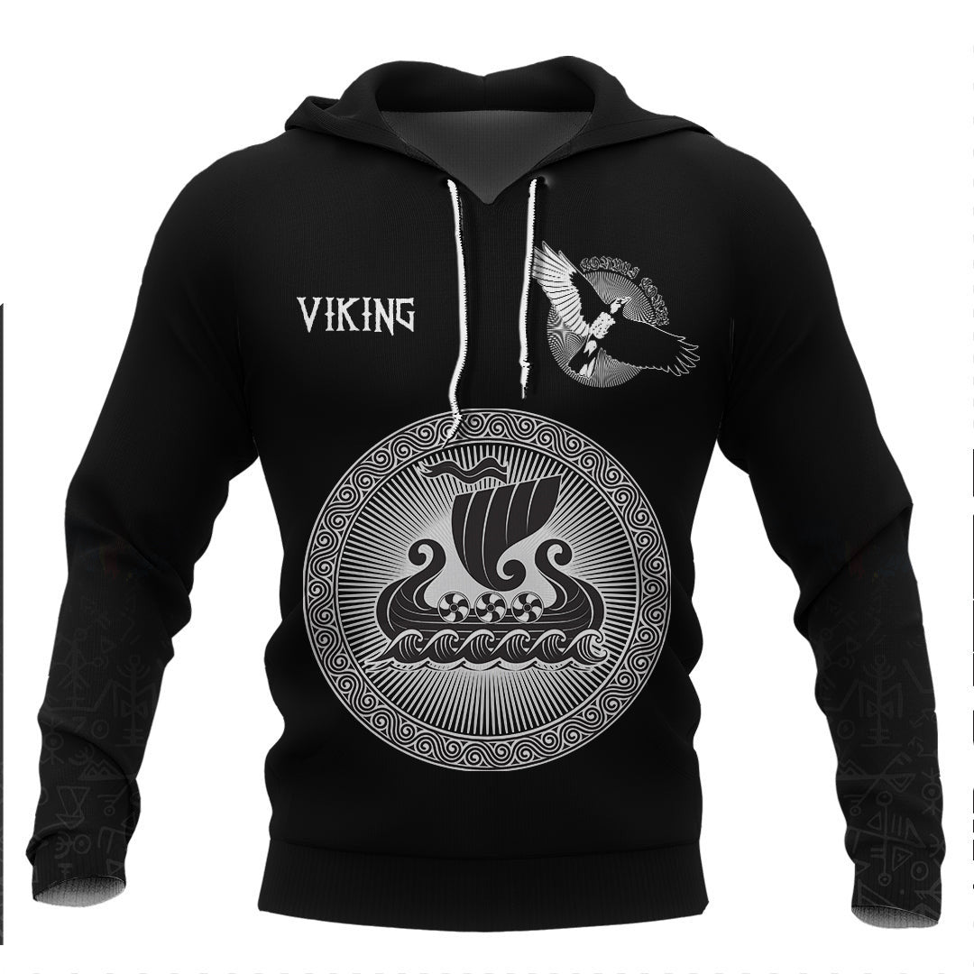 Viking Drakkar Black Viking Hoodie Basic Helm and Hammer Shop