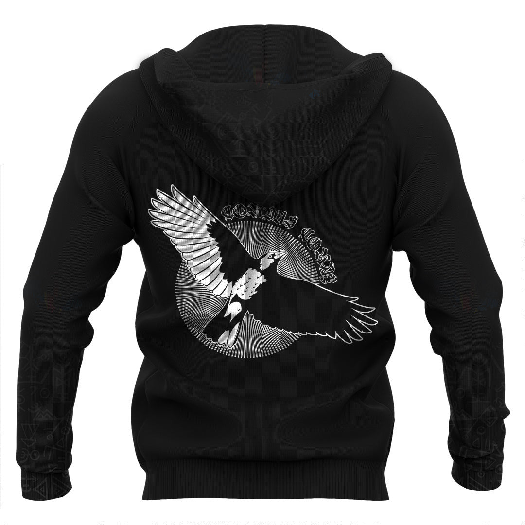 Viking Flying Mighty Black Raven Viking Hoodie Basic Helm and Hammer Shop
