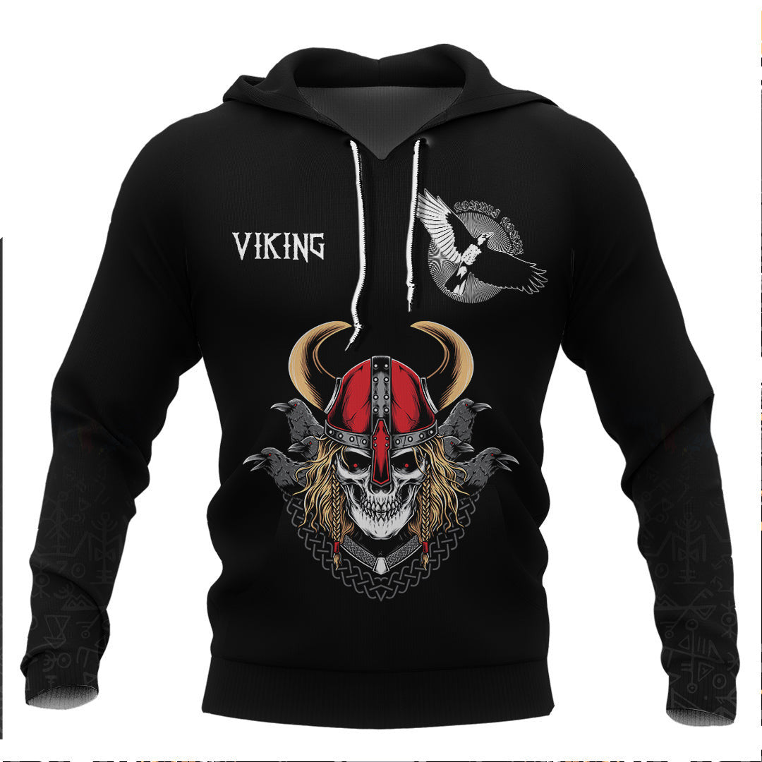 Viking Warrior With Raven Viking Hoodie Basic Helm and Hammer Shop