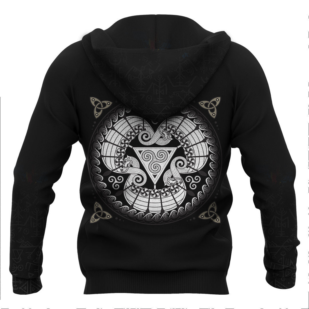 Viking The Three Scandinavian Ships Drakkar Viking Hoodie Basic Helm and Hammer Shop