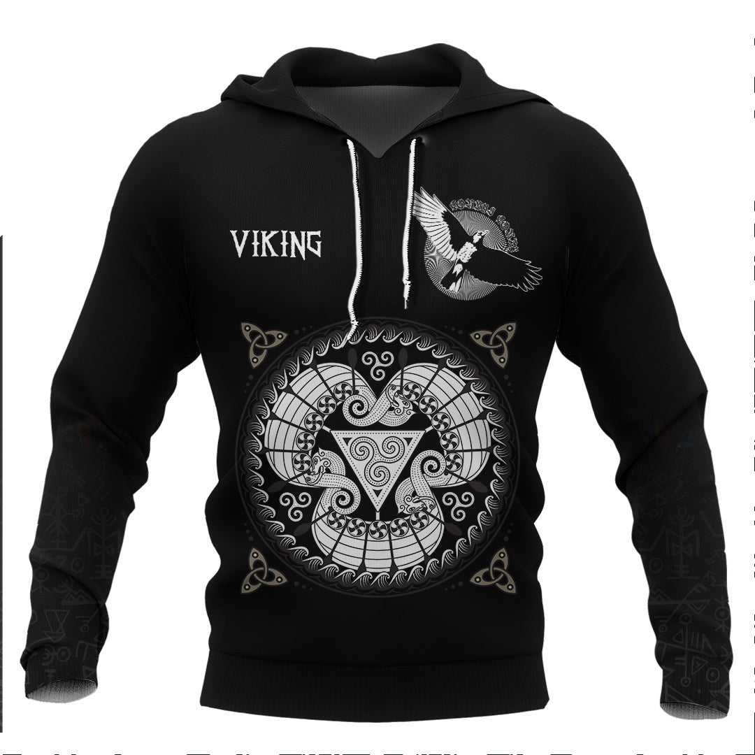 Viking The Three Scandinavian Ships Drakkar Viking Hoodie Basic Helm and Hammer Shop