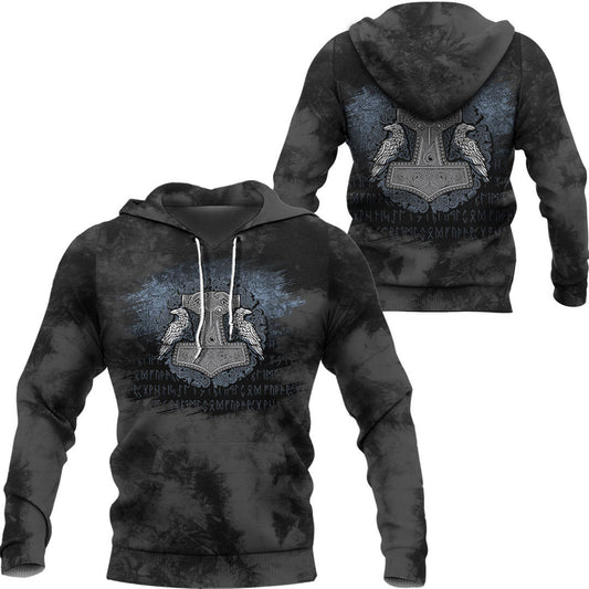 Viking Thors Raven Hammer Norse Mjolnir Pagan Knotwork Ravens Viking Hoodie Helm and Hammer Shop