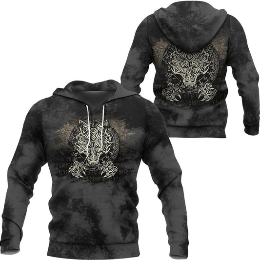 Viking Fenrir Wolf Runes Viking Hoodie Helm and Hammer Shop