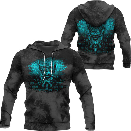 Viking Odin Allfather In Asgard Cyan Viking Hoodie Helm and Hammer Shop