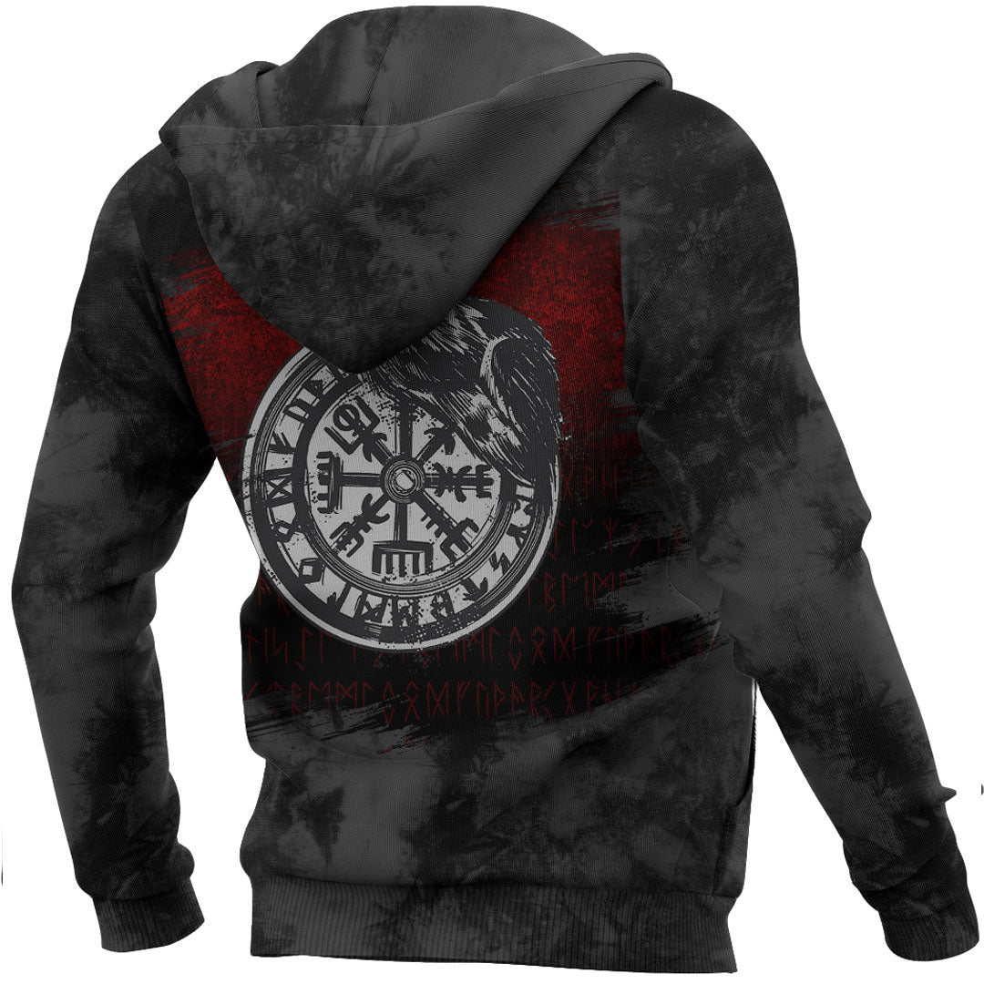 Viking Vegvisir Rune With Crow Viking Hoodie Helm and Hammer Shop