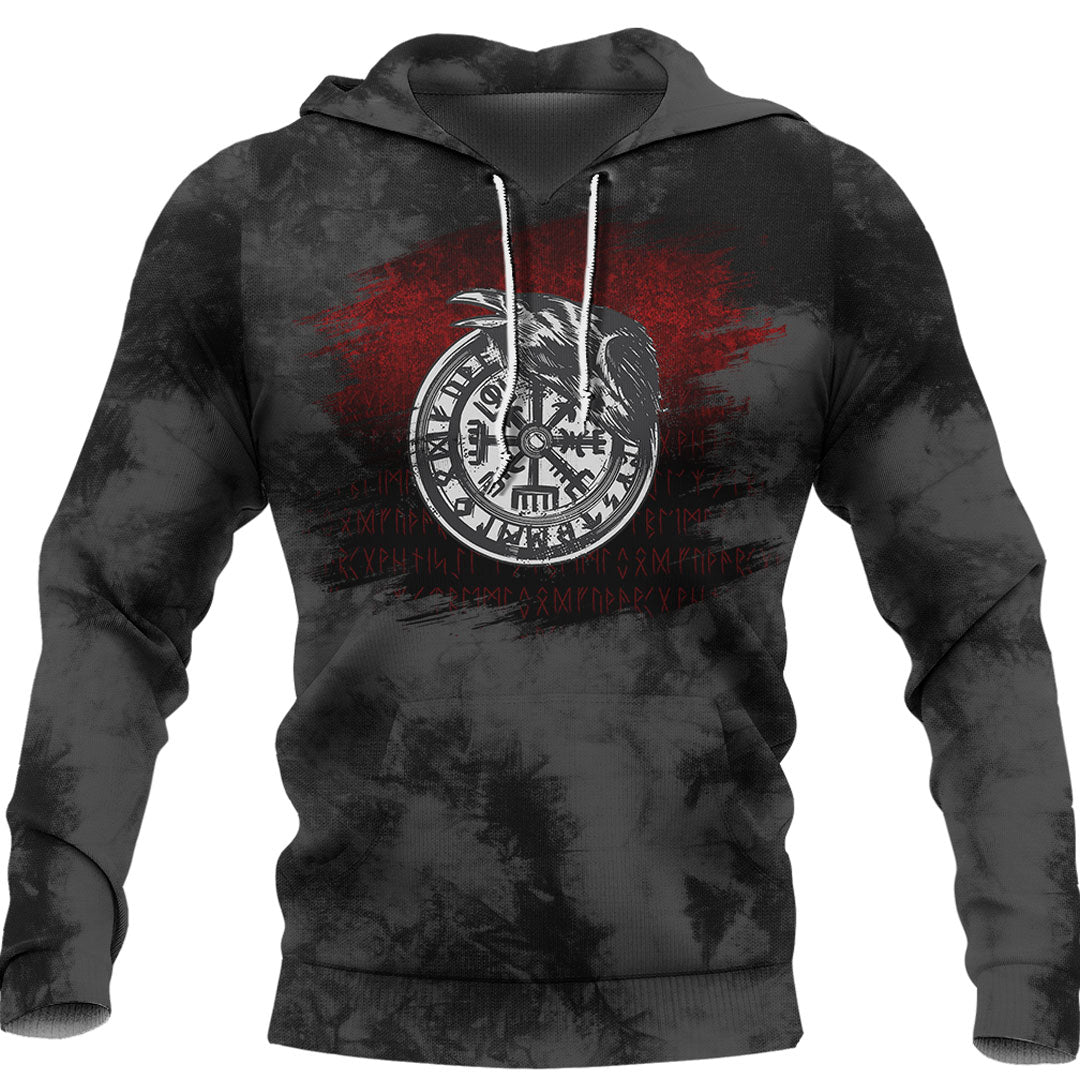 Viking Vegvisir Rune With Crow Viking Hoodie Helm and Hammer Shop