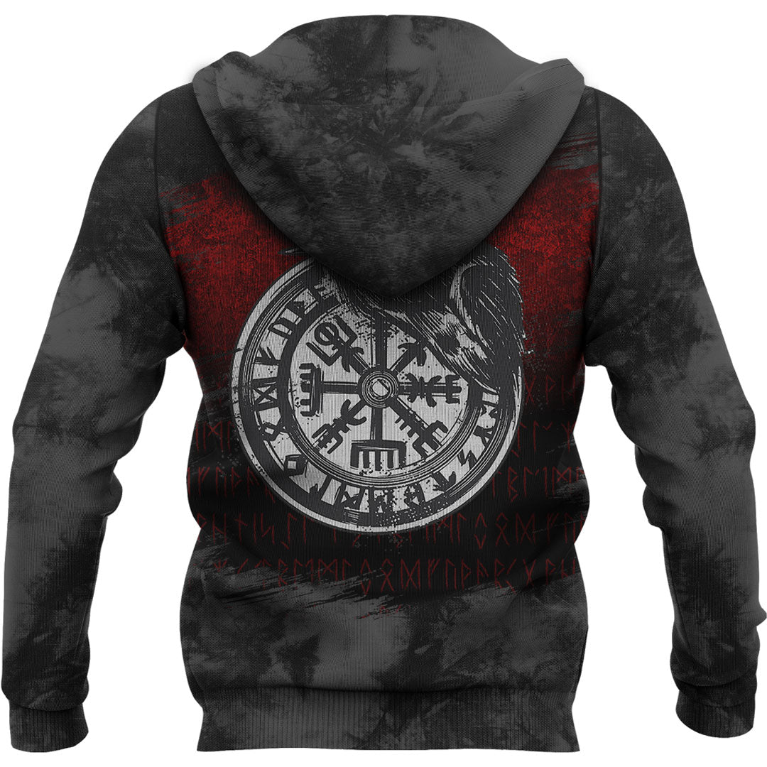 Viking Vegvisir Rune With Crow Viking Hoodie Helm and Hammer Shop