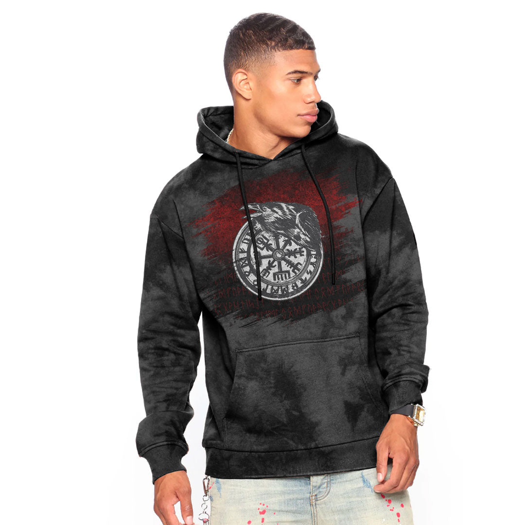 Viking Vegvisir Rune With Crow Viking Hoodie Helm and Hammer Shop