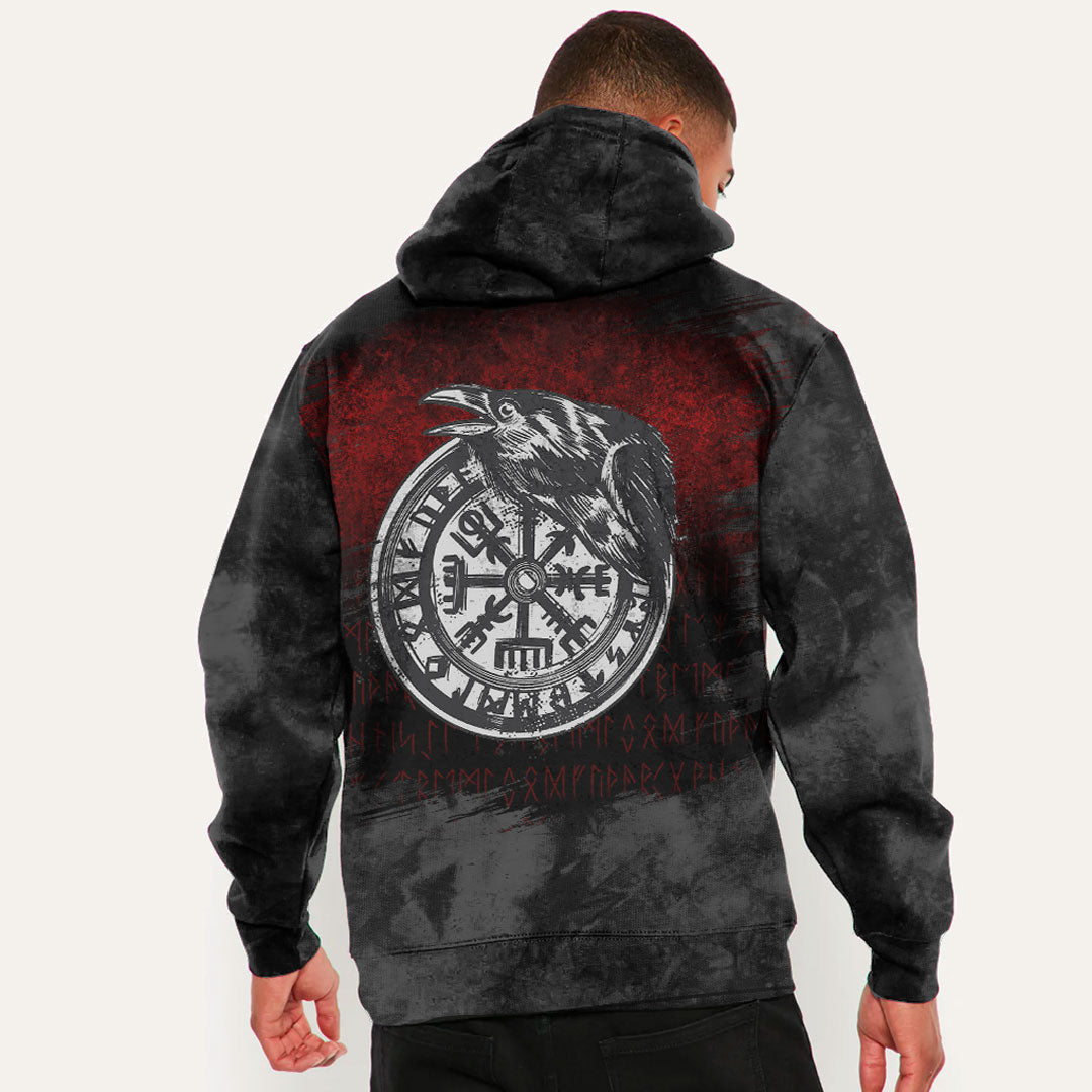 Viking Vegvisir Rune With Crow Viking Hoodie Helm and Hammer Shop