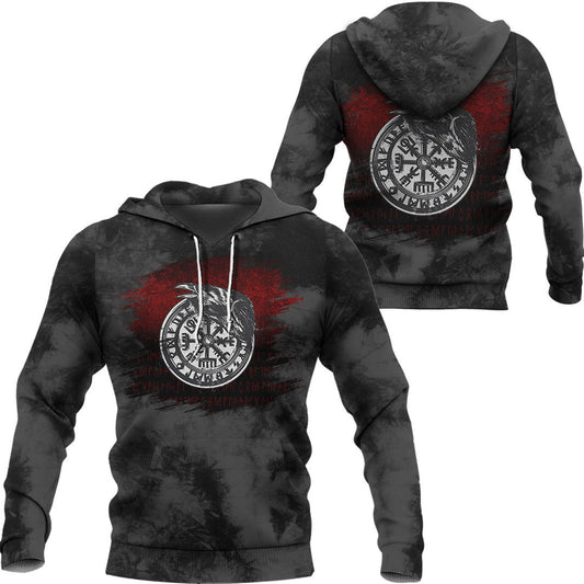 Viking Vegvisir Rune With Crow Viking Hoodie Helm and Hammer Shop