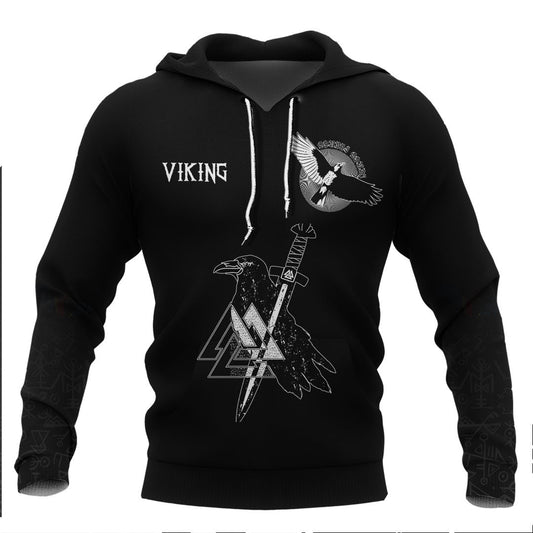 Viking Scandinavian Myths Raven Viking Hoodie Basic Helm and Hammer Shop