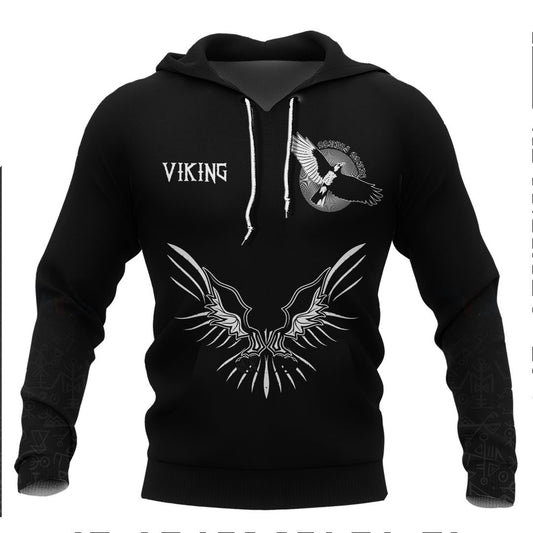 Viking Raven With Open Wings Viking Hoodie Basic Helm and Hammer Shop