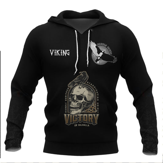 Viking Raven and Skull Viking Hoodie Basic Helm and Hammer Shop