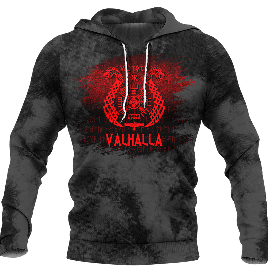 Viking Victory Or Valhalla Drakkar Red Viking Hoodie Helm and Hammer Shop