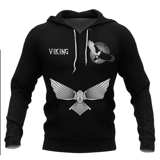 Viking Raven With The Opened Wings Viking Hoodie Basic Helm and Hammer Shop