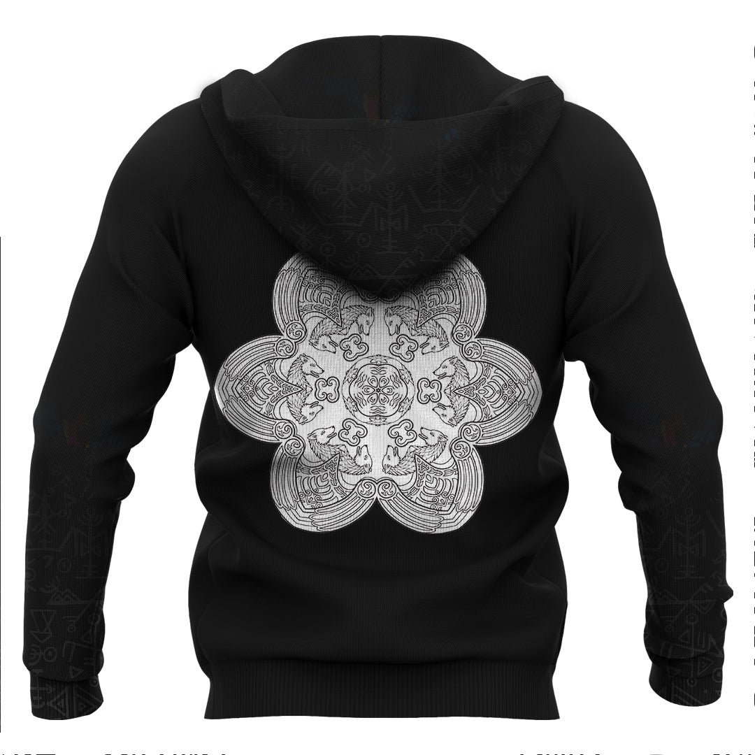 Viking Celtic Wolf Ornament Black And White Viking Hoodie Basic Helm and Hammer Shop