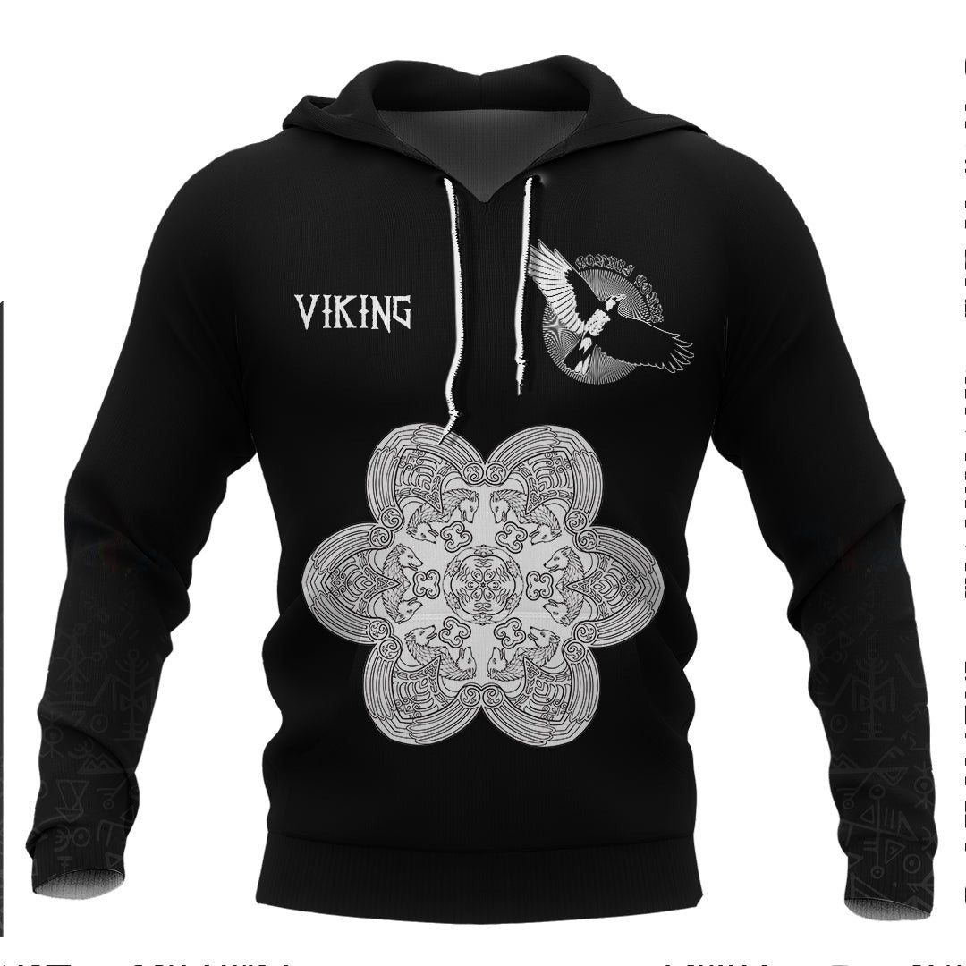 Viking Celtic Wolf Ornament Black And White Viking Hoodie Basic Helm and Hammer Shop