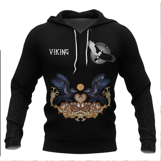 Viking Ravens In Love Celtic Ornament Colorful Viking Hoodie Basic Helm and Hammer Shop