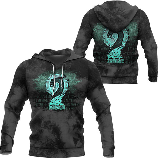 Viking Drakkar cyan Viking Hoodie Helm and Hammer Shop