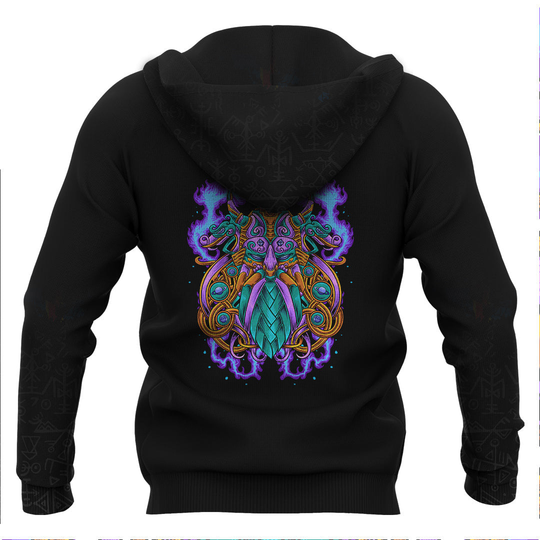 Viking Odin Head Ornament Nordic Viking Hoodie Basic Helm and Hammer Shop
