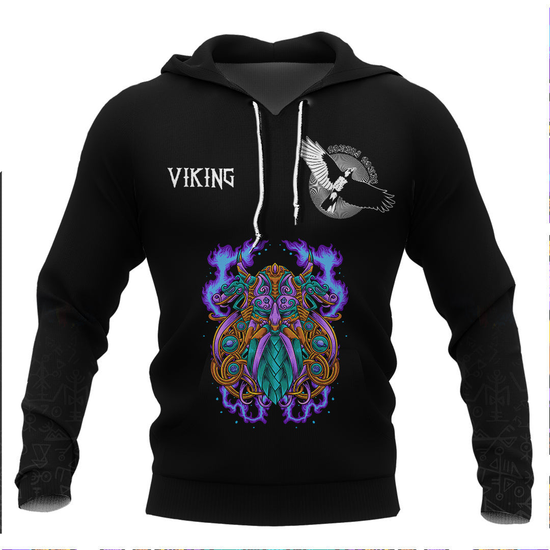 Viking Odin Head Ornament Nordic Viking Hoodie Basic Helm and Hammer Shop
