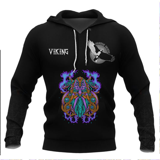Viking Odin Head Ornament Nordic Viking Hoodie Basic Helm and Hammer Shop