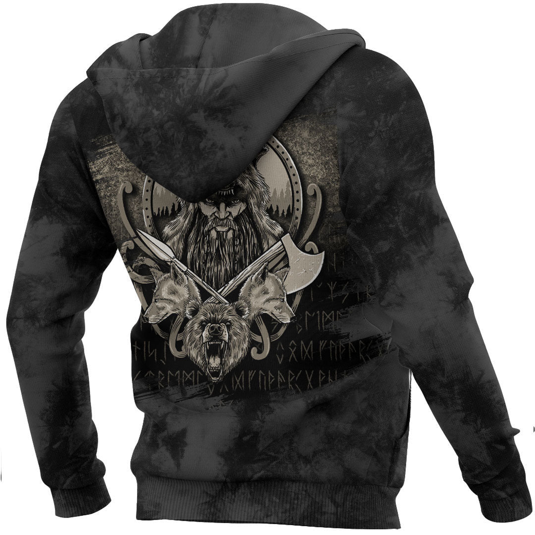 Viking Odin and Wolfs Viking Hoodie Helm and Hammer Shop