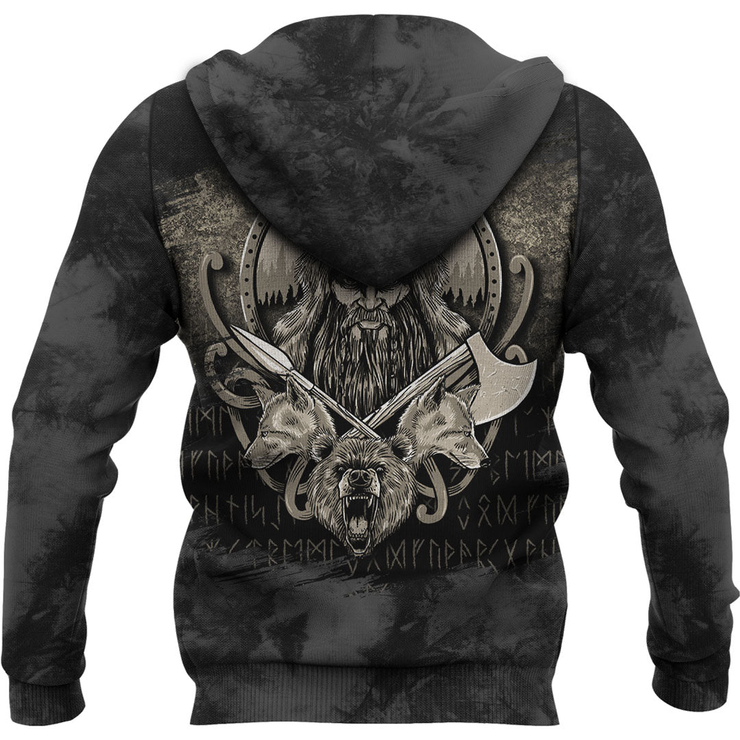 Viking Odin and Wolfs Viking Hoodie Helm and Hammer Shop