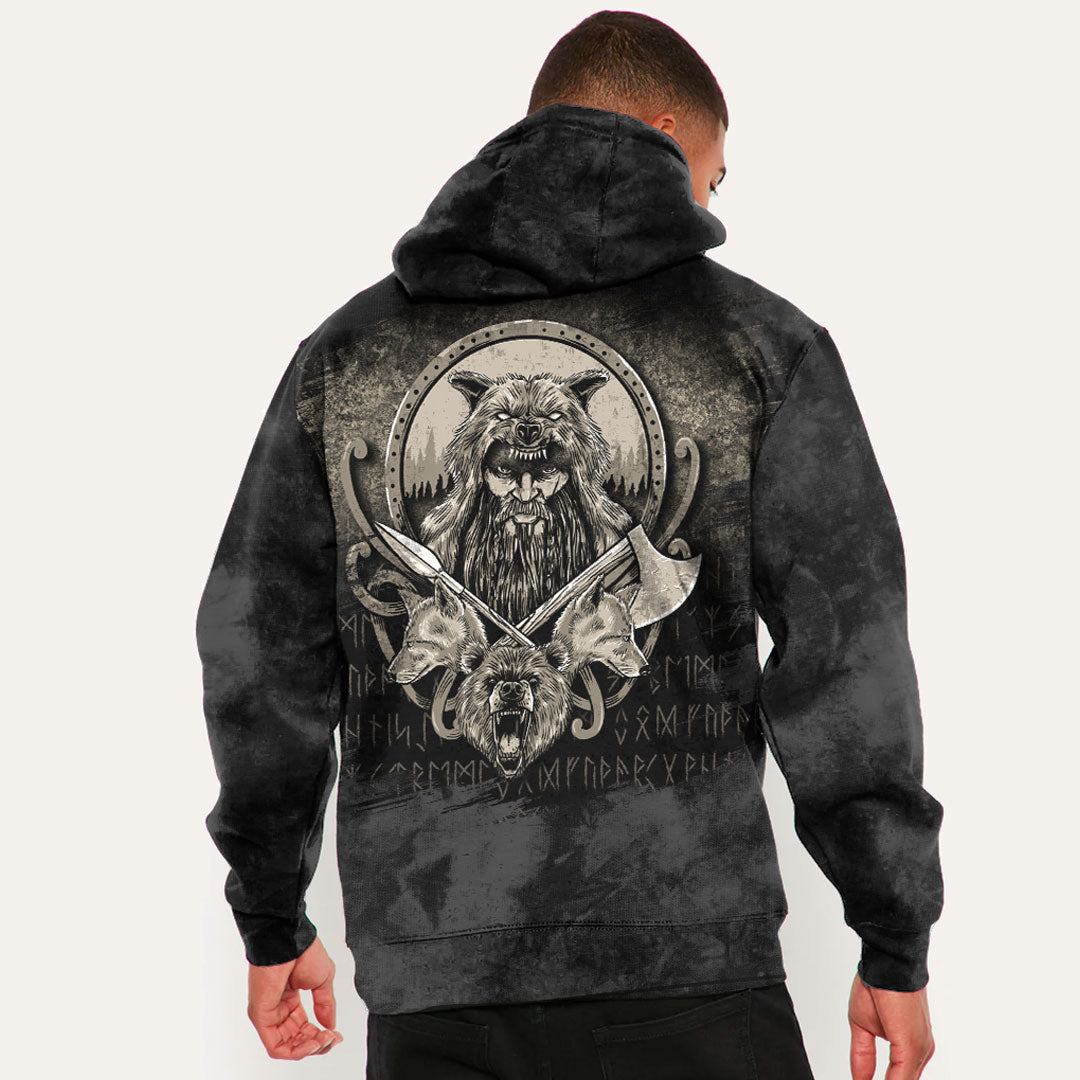 Viking Odin and Wolfs Viking Hoodie Helm and Hammer Shop