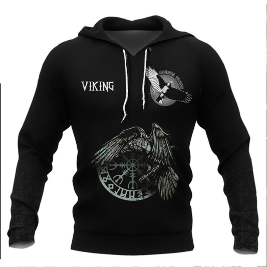Viking Raven And Vegvisir Viking Hoodie Basic Helm and Hammer Shop
